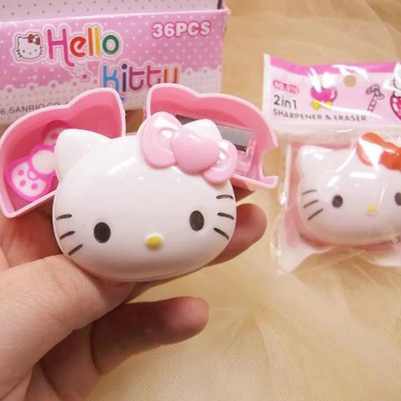 24pcs Sanrio Cartoon Creative Kt Pencil Sharpener+rubber Two-in-one Student Stationery Set Children's Dual-use Prizes Wholesale
