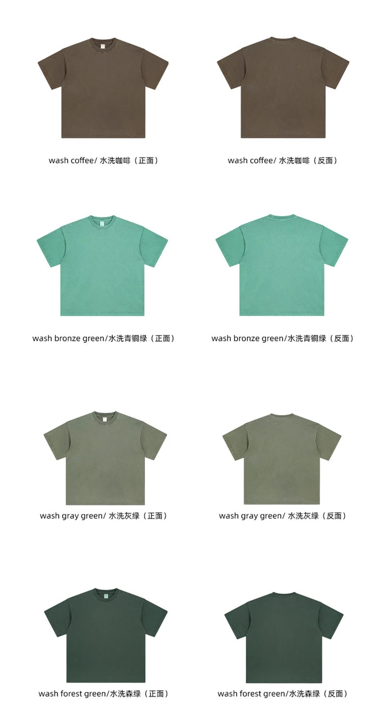 ZODF Men 2024 Retro Summer Washed Solid Cotton T-Shirts Unisex Retro Loose High Street 250gsm Basic Tees Streerwears HY0075