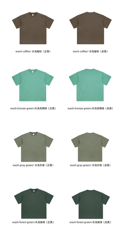 ZODF Men 2024 Retro Summer Washed Solid Cotton T-Shirts Unisex Retro Loose High Street 250gsm Basic Tees Streerwears HY0075