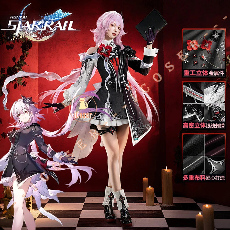 Honkai Star Rail Evernight March 7th Cosplay Costume Dress Mysterious Foreign Guest Headwear Halloween Party for Women Girls Set