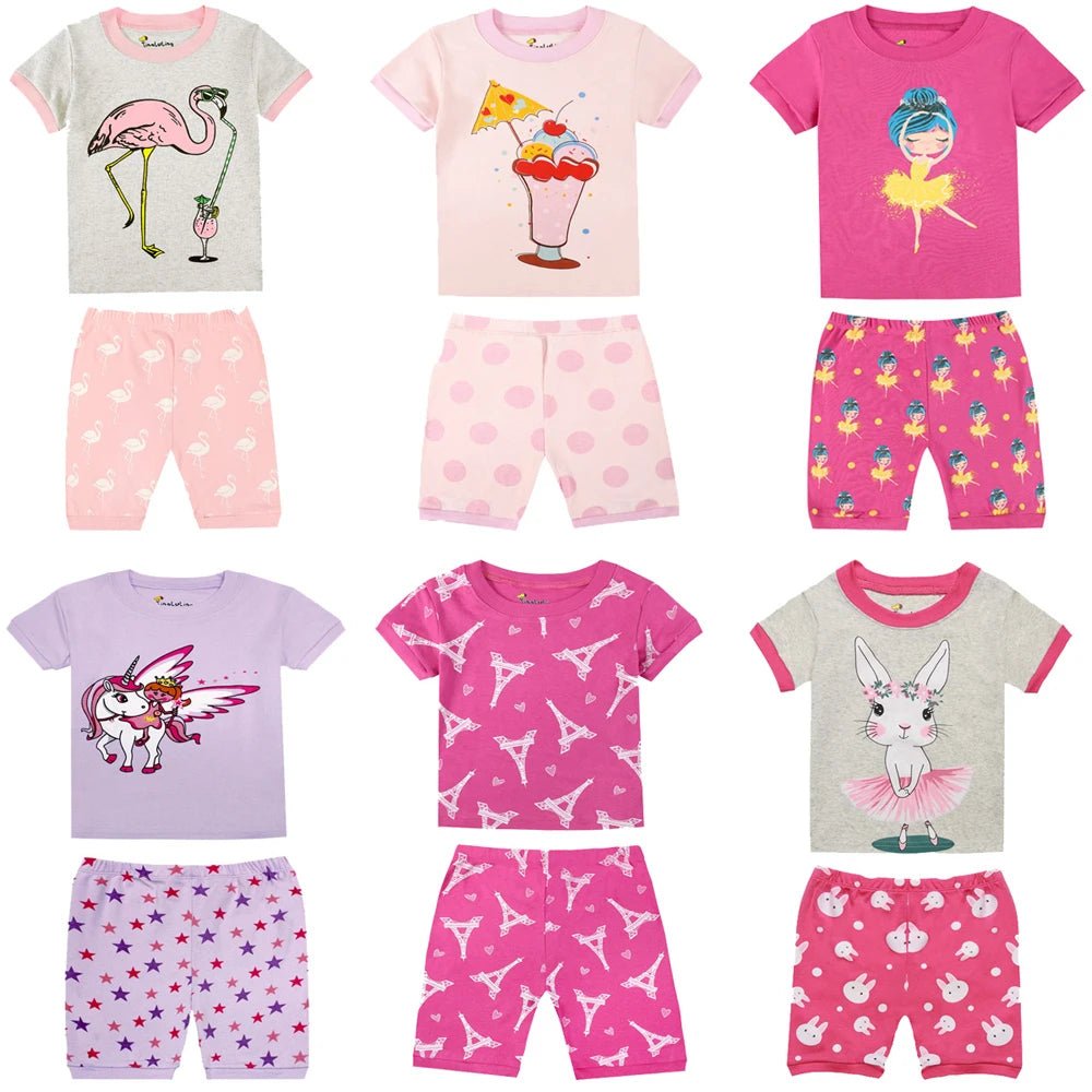 100% Cotton Girls Pajamas Sets 1 to 2 3 4 5 6 7 8 Years Soft Purple Rabbit Toddler Girl Pijamas 2024 New Summer Kids Clothes Set