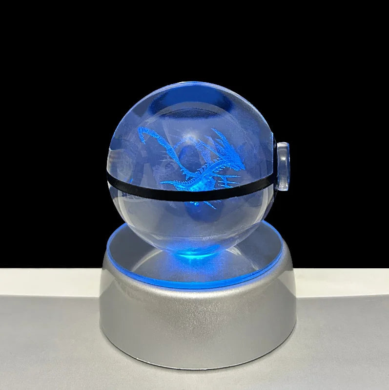 Pokemon 3D Crystal Ball LED Night Light with Glastrier Charizard Eternatus Froakie Pokeball – Anime Game Birthday Gift