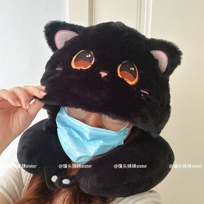 Kawaii Hello Kitty Neck Support Pillow with Hat Soft Plush Travel U-Shaped Pillow Nap Sleeping Cartoon Comfortable Journeys Girl