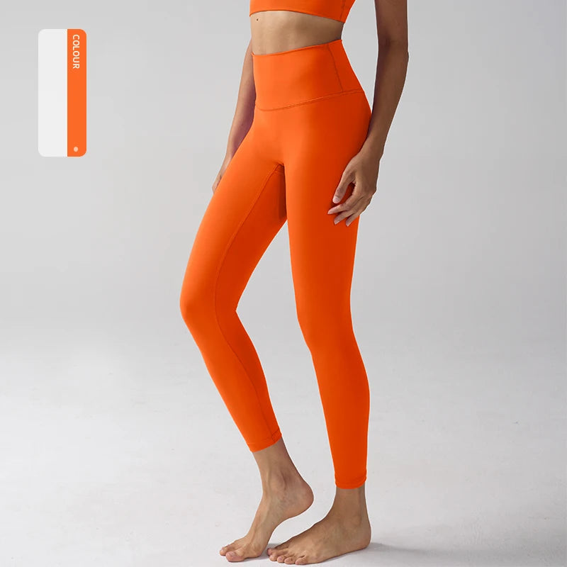 High Waist Naked Feeling Leggings for Women – Fitness Running Yoga Gym and Casual Workout Tight Pants - Orange / S