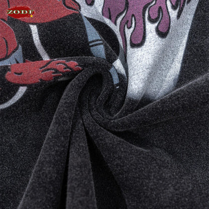 ZODF America Retro Summer 100% Cotton T-Shirts For Men Unisex Washed 310gsm Comfortable High Street Printing T Shirt Tops HY0862