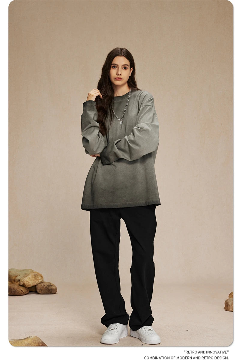 ZODF New 2024 Autumn Washed 100% Cotton T-Shirt For Men Unisex Loose Distressed 275gsm O Neck T Shirts Brand Tops HY0924