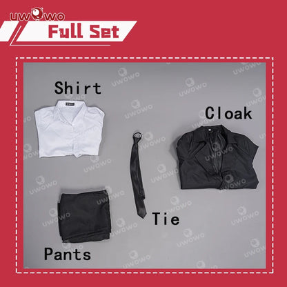 UWOWO Makimaa Cosplay Anime Makimaa Cosplay Costume Black Trench Shirt Tie Pants Men Women Suit Uniform
