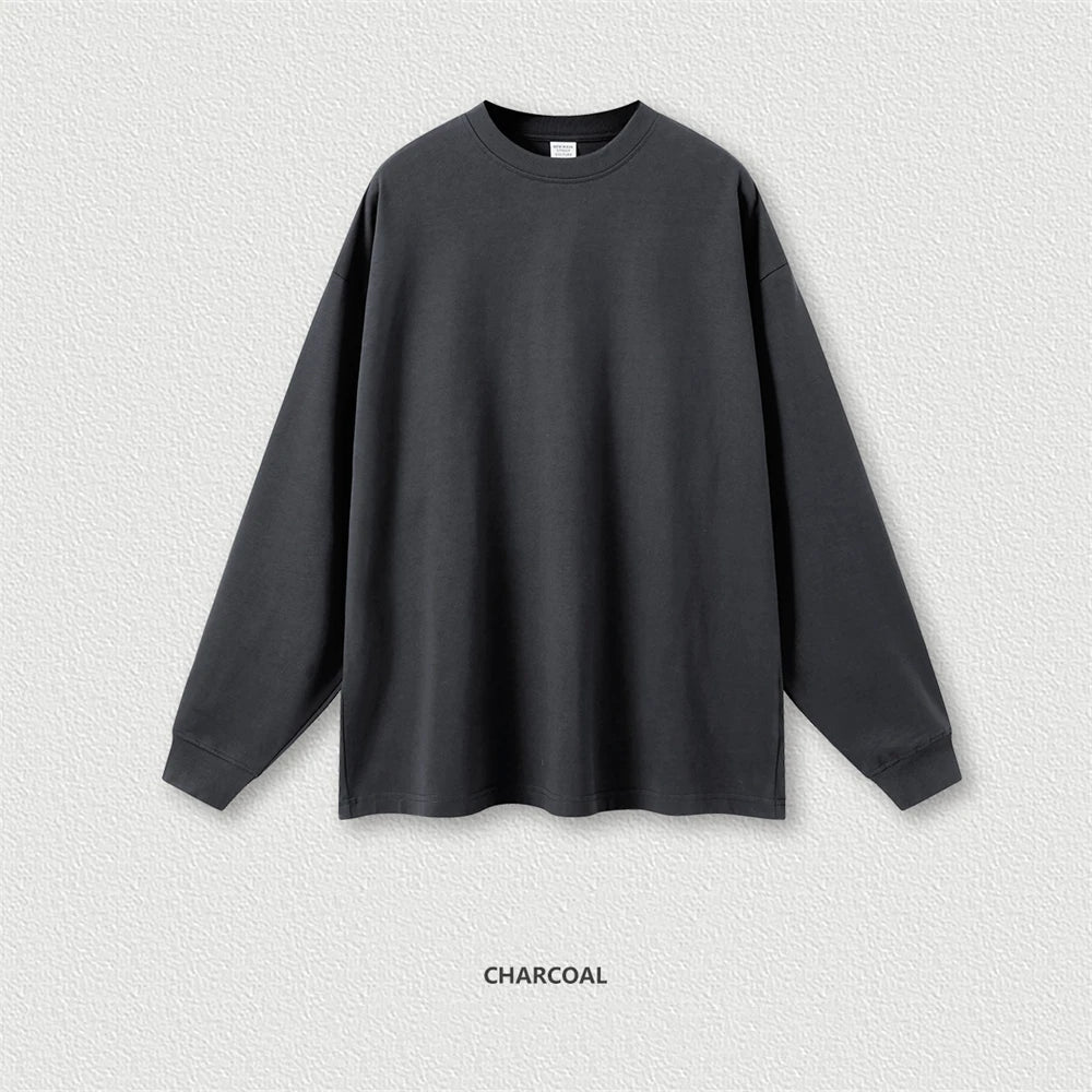 ZODF Autumn Winter 425gsm Long Sleeve T-Shirt American Retro Unisex Loose Heavyweight Basic Cotton T Shirts TEE HY0676