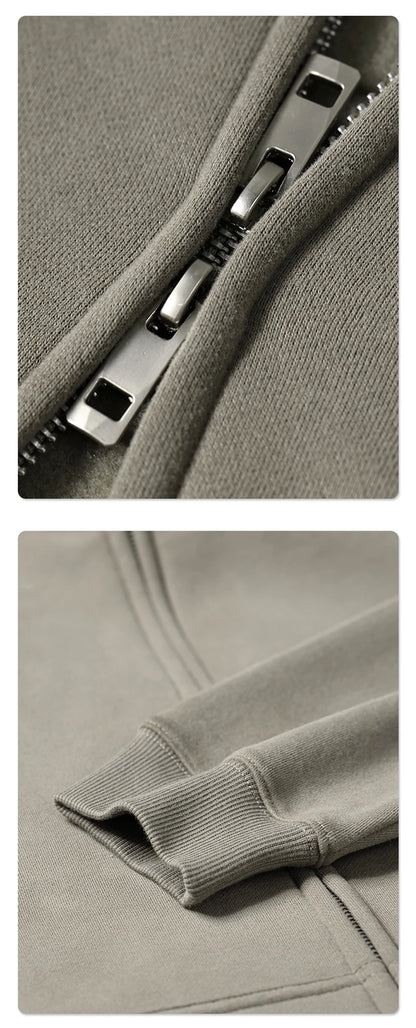 ZODF New Men Double Headed Zipper Fleece Hoodies Unisex Loose Basic Solid Warm Hooded Sweatshirts Coats For Winter HY0633