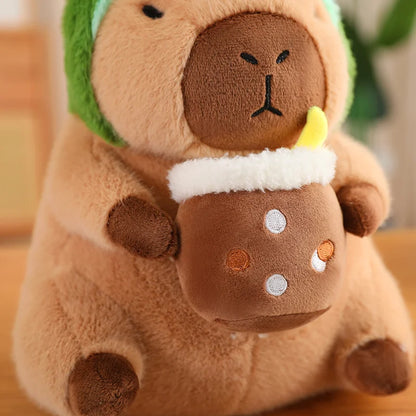 Cute Stuffed Capybara Plush Toy Holding Boba Tea Flower Capybara Plushies Cosplay Bread Dino Avocado Lovely Teddy Girl Gift