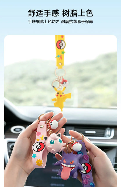 Genuine Pokemon Morpeko Keychain Gengar Meowth Cubone Jigglypuff Mimikyu Anime Action Figure Toy Keyring Fragrance Pendant Gift
