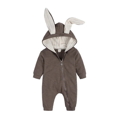 Boys Long Sleeved Clothing Baby Children Big Ears Rabbit Bodysuit Girl Baby Hooded Zipper Creeper Romper 0 to 3 6 9 12 18 Months