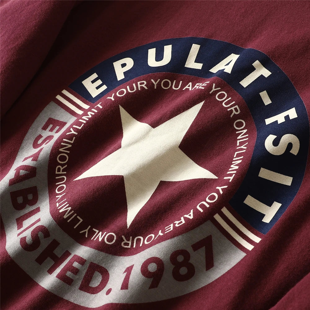 2025 Autumn New American Retro Long-sleeved O-neck Letter Printed T-shirt Men's Fashion 100% Cotton Washed Casual Sport Tops