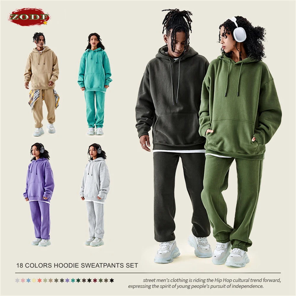 ZODF Casual Winter Men 350gsm Fleece Hoodie Unisex Loose Warm Solid Hooded Sweatshirt Pullover 18 Colors HY0728