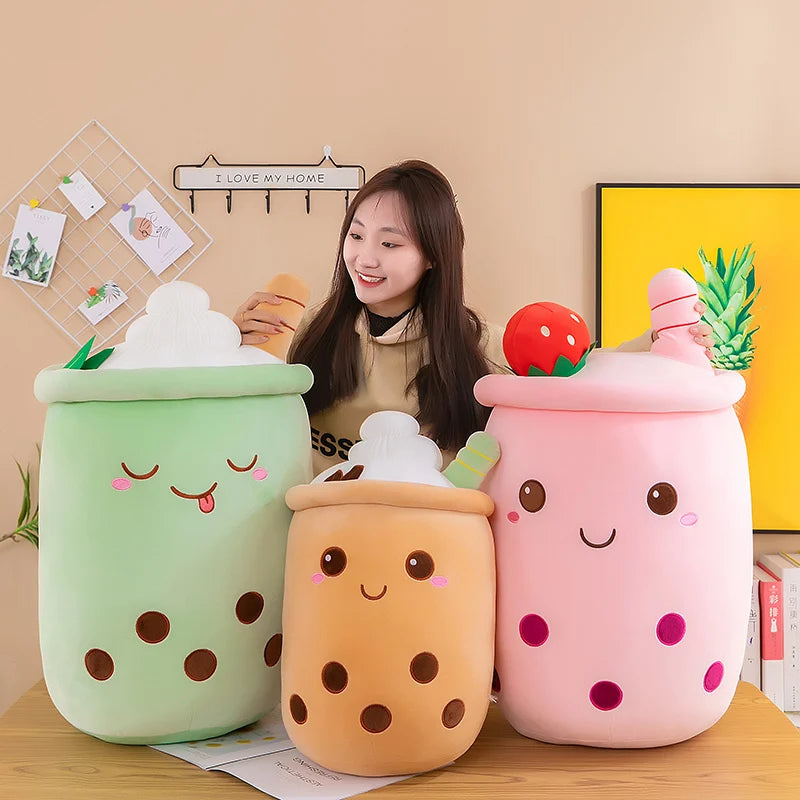 Bubble Tea Boba Plushie Kawaii Room Decor Plush Toy Stuffed Ice Cream Food Milk Tea Soft Hug Cushion Birthday Gift for Kids