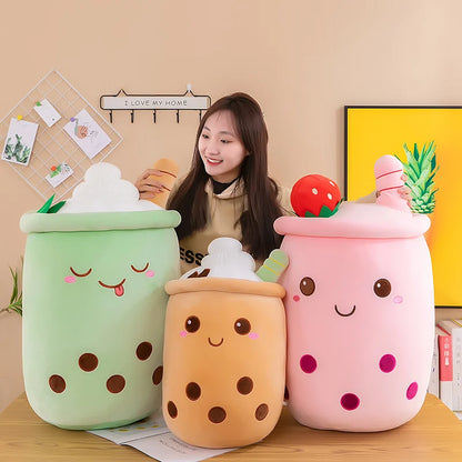Bubble Tea Boba Plushie Kawaii Room Decor Plush Toy Stuffed Ice Cream Food Milk Tea Soft Hug Cushion Birthday Gift for Kids