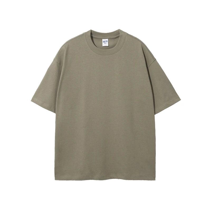 ZODF Summer Men 100% Cotton Solid Oversized Heavyweight 305gsm No-Shrink T-Shirt HY0165 - Grey Coffee / XL / China