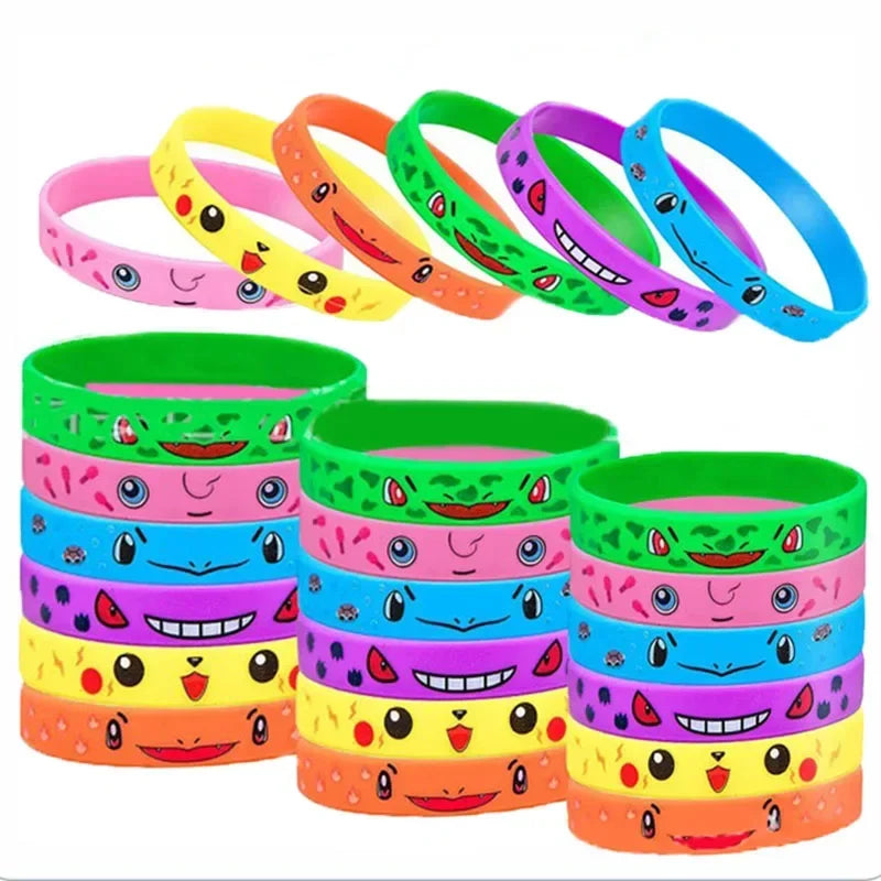 12pcs Pokemon Bracelet Anime Pikachu Charmander Cartoon Silicone Wristband Bracelets Accessoires Birthday Toys