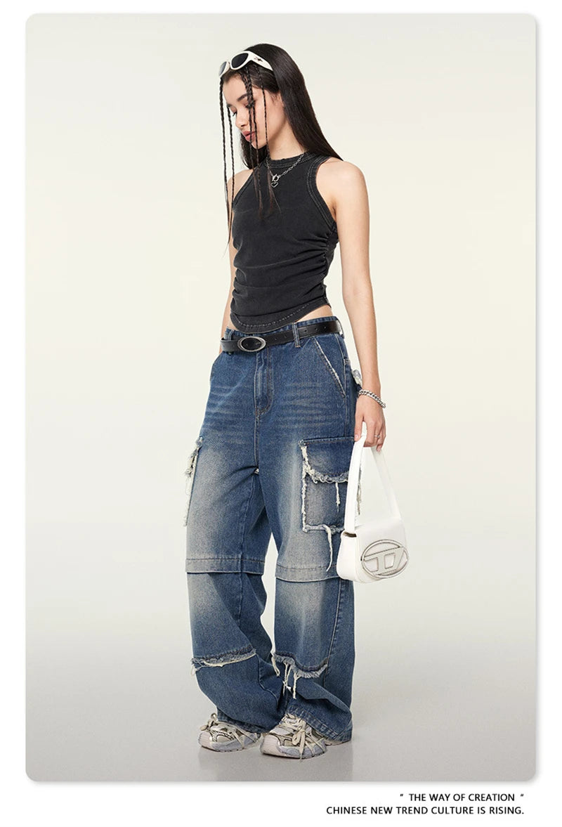 ZODF Women 2024 Summer Washed Tank Tops Female Hotsweet Girls 235gsm Slim Pleated Arc Hem Camisole TEE Streetwears HY0795