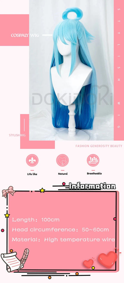 IN STOCK Aquaa Wig Anime Cosplay Wig DokiDoki Aquaa Costplay Women Long Blue Hair High Heat Resistant Free Wig Cap
