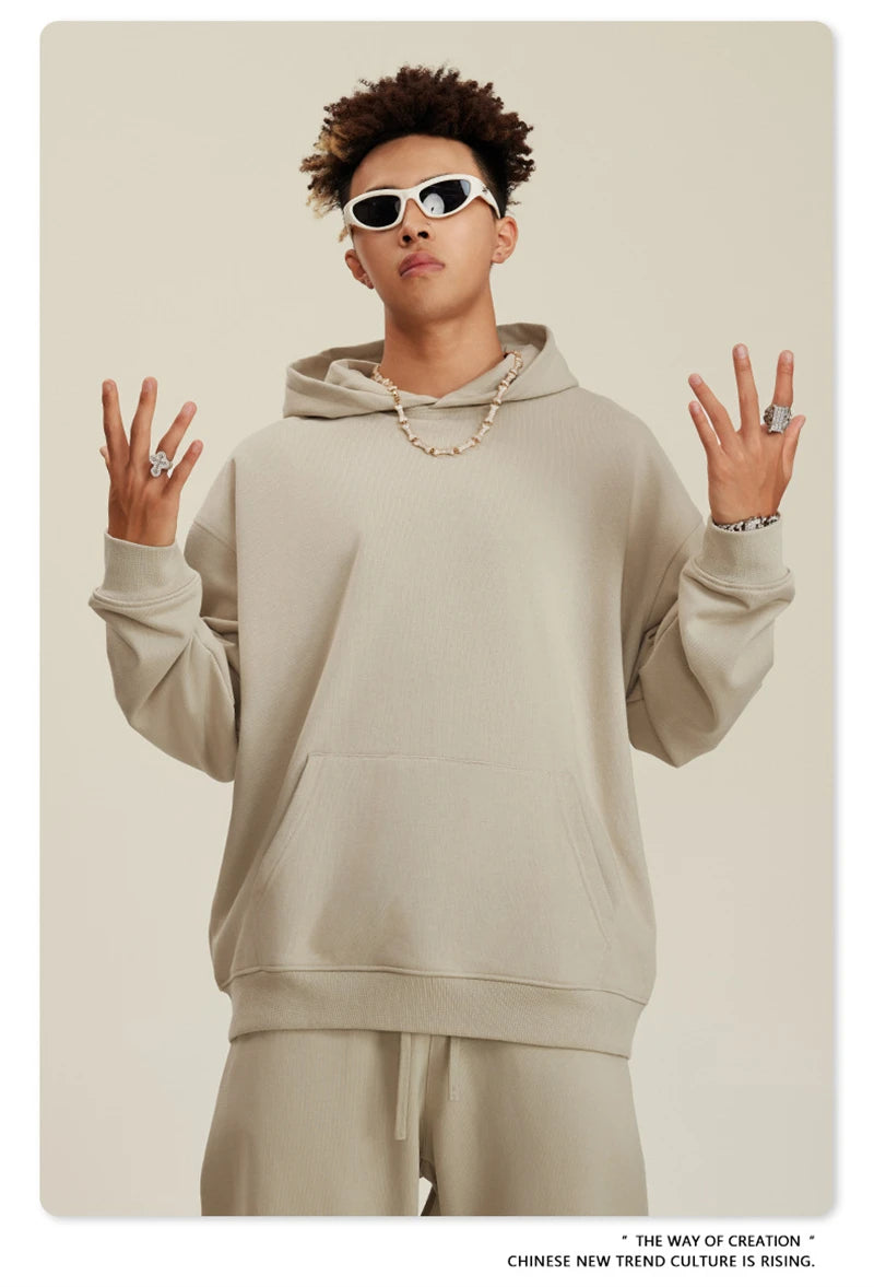 ZODF New Winter 440gsm Terry Hooded Hoodies For Men Retro Unisex Couple Loose Oversized Solid Pullovers Streetwears HY0664