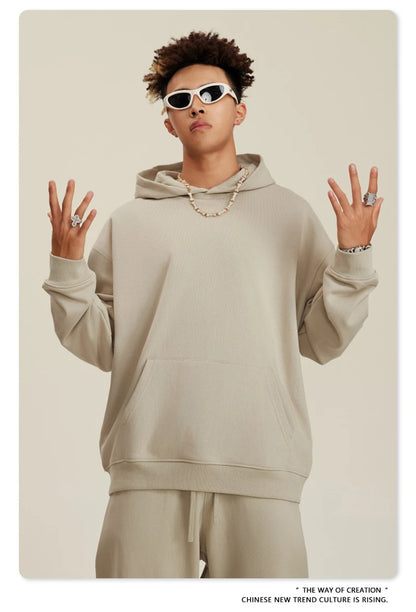 ZODF New Winter 440gsm Terry Hooded Hoodies For Men Retro Unisex Couple Loose Oversized Solid Pullovers Streetwears HY0664