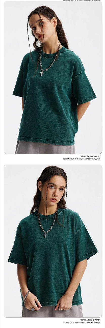 ZODF New Hip Hop Washed Cotton Boxy T-Shirts For Men Unisex Retro Loose Fit Basic Short Version T Shirt Brand Tops HY1076