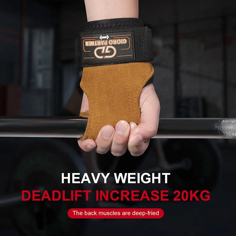 Cowhide Weightlifting Gloves with Heavy Duty Adjustable Wrist Straps for Powerlifting and Deadlifts Padded Bodybuilding