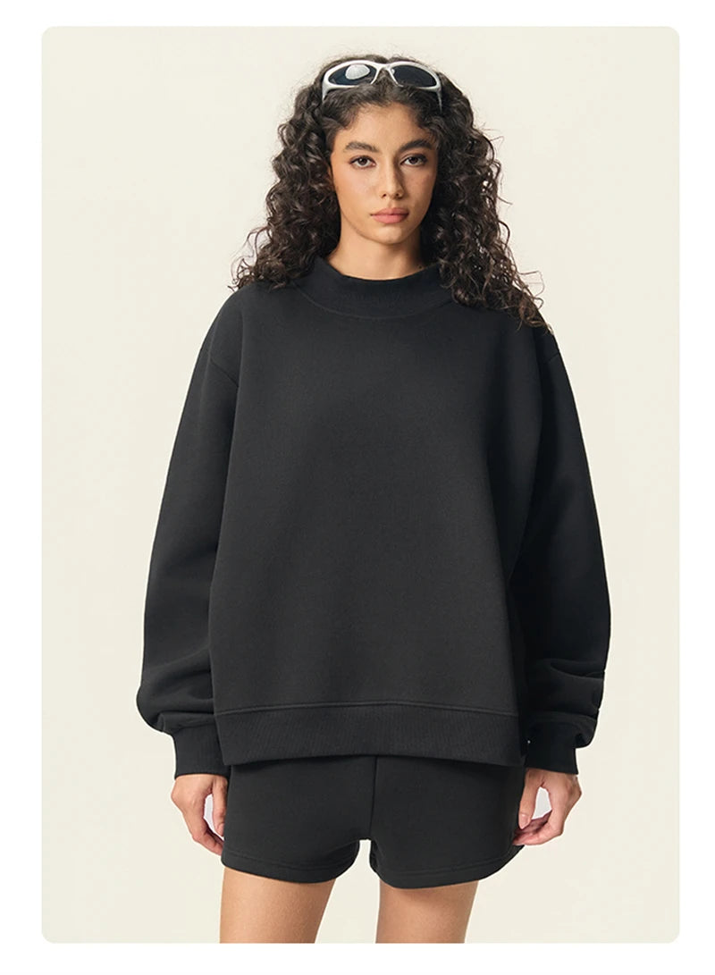 ZODF 2025 Winter Women 350gsm Warm Fleece Sweatshirts Girls Female Hip Hop Half Turtleneck Pullovers Brand Clothing HY056