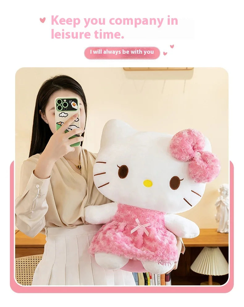 30cm/60cm Aoger Hello Kitty Kawaii Rose My Melody Cartoon Stuffed Animals Soft Plush Doll Companion Toy Children Birthday Gift