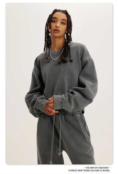 ZODF Winter Women Short Fleece Cropped Sweatshirts Girls Female Hip Hop Loose 400gsm V-Neck Pullovers Brand Tops HY0437