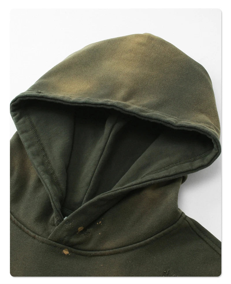 ZODF Autumn Winter Spray Dyeing Ink Splashing Hoodies For Men Unisex 450gsm Washed Oversized Knitted Hooded Pullovers HY0908