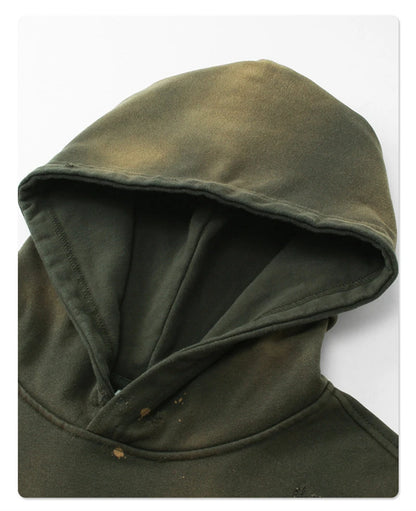 ZODF Autumn Winter Spray Dyeing Ink Splashing Hoodies For Men Unisex 450gsm Washed Oversized Knitted Hooded Pullovers HY0908