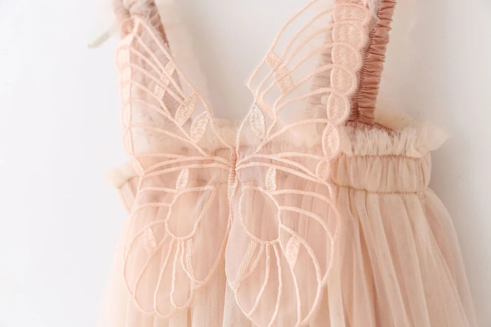 Baby Girl Dress Newborn 3 to 6 9 12 18 Months Wedding Party Kids Tulle Dress Suspender Dress Butterfly Wing Dress Summer Clothes