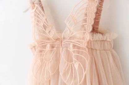 Baby Girl Dress Newborn 3 to 6 9 12 18 Months Wedding Party Kids Tulle Dress Suspender Dress Butterfly Wing Dress Summer Clothes