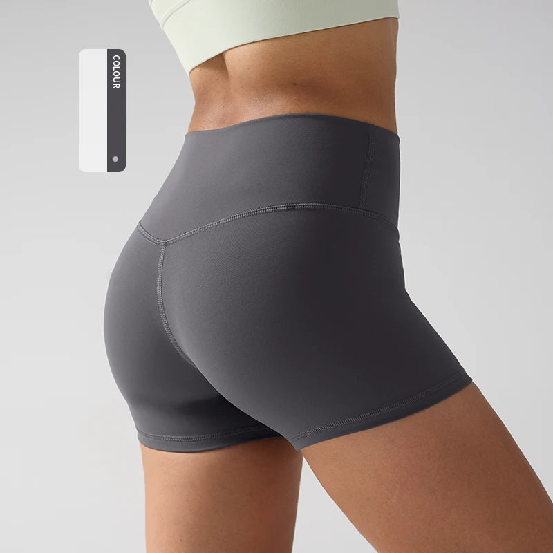 Solid Color Women’s High-Waisted Fitness Yoga Shorts – Quick Dry Breathable for Running & Cycling - Dark Gray / L