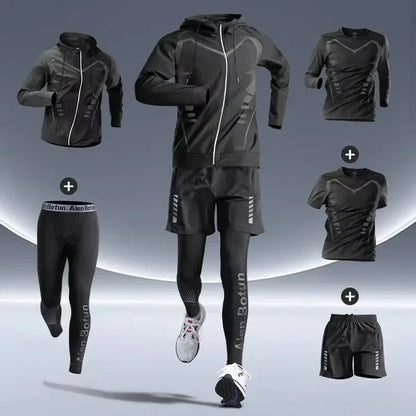 Men’s Sports Suits Fitness Clothes Tight-Fitting Quick-Drying Running Cycling Training Apparel for Autumn Night