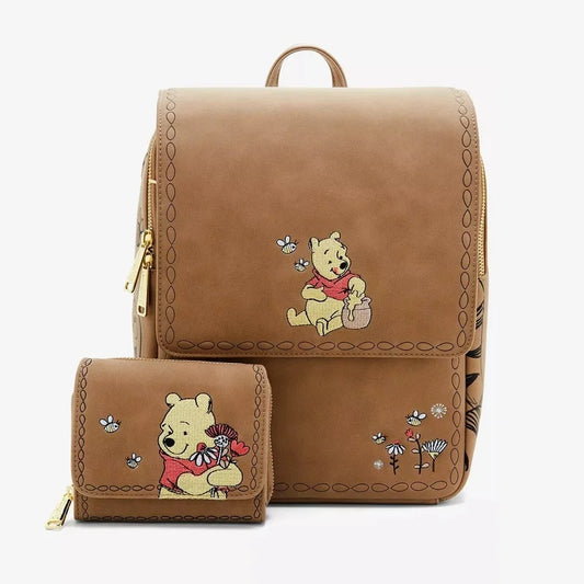New Cute Loungefly Disney Winnie The Pooh Flower Brown Cartoon Mini Backpack Red Mickey Mouse Backpack Cute Cartoon Bag Gifts