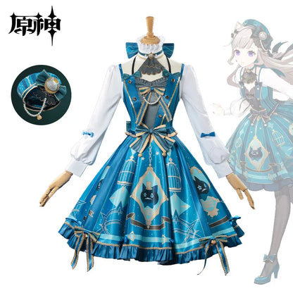 Genshin Impact Lynette Cosplay Costume Wig Dress Uniform Hat Magician Outfit Fontaine Halloween Party for Women Girls Game Props