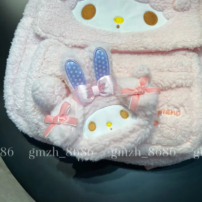 Sanrio Cartoon Backpack For Girl Women My Melody Sweet Piano Lovely Schoolbag Japanese Style Casual Large Capacity Plush Bag