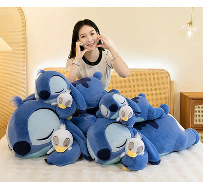 120cm Large Big Size Disney Stitch Holding Duck Anime Plush Stuffed Doll Room Plushies Pillow Ornaments Children's Holiday Gifts