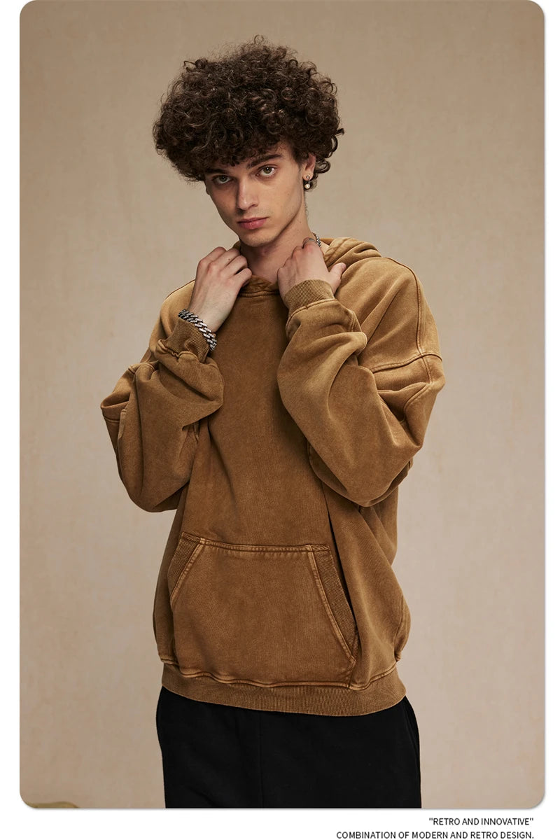 ZODF Vintage Batik Washed 420gsm Cotton Hoodies For Men Unisex Heavyweight Loose Hip Hop Hooded Sweatshirts Pullovers HY0696