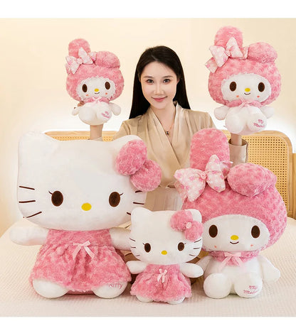 30cm/60cm Aoger Hello Kitty Kawaii Rose My Melody Cartoon Stuffed Animals Soft Plush Doll Companion Toy Children Birthday Gift