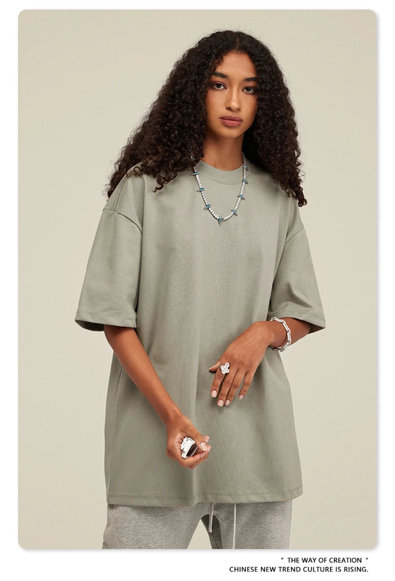 ZODF 2025 Heavy-Weight 425gsm 100% Cotton T-Shirts For Men Unisex Summer Oversized O-Neck Basic Solid T Shirt Brand Tees HY0485