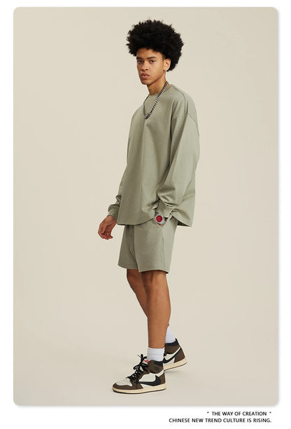 ZODF NEW Autumn Men's Solid Full Sleeve T Shirts Unisex Loose Oversized Casual 305GSM Cotton Basic T-Shirt Brand TEE HY0209