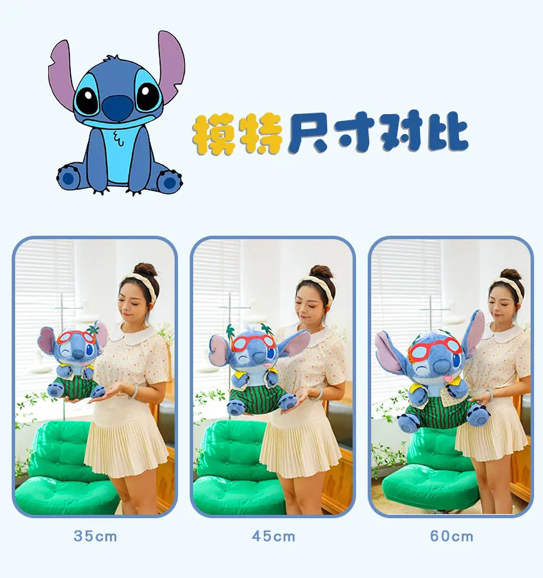 Disney 60cm Summer Watermelon Stitch Kawaii Plush Toy Cartoon Cute Soft Pillow Home Decoration Doll Children's Christmas Gifts