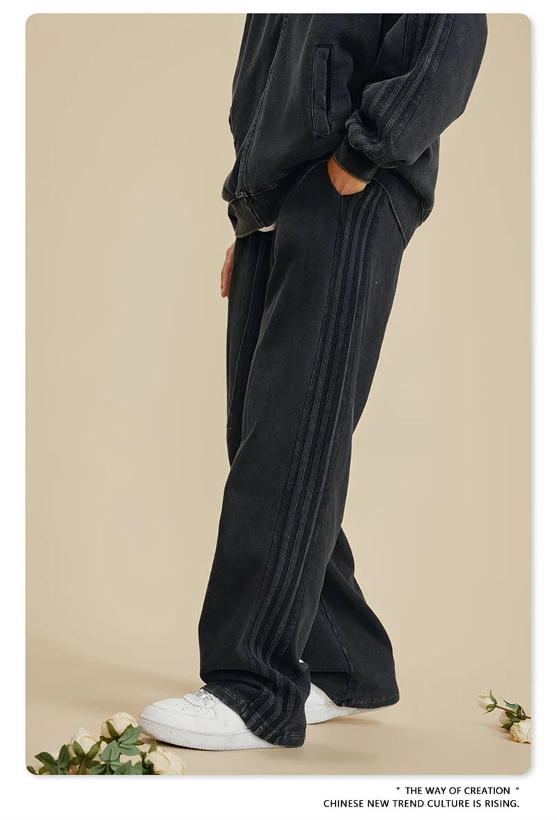 ZODF Fashion Autumn Winter Men Washed 450gsm Pants Unisex High Street Oversized Straight Trousers Streetwears HY0626