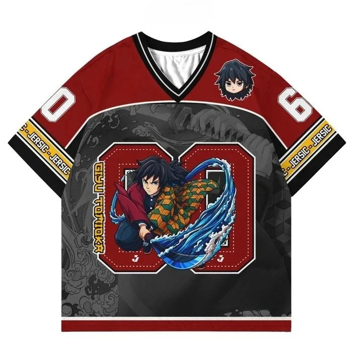 Demon Slayer Anime Series Number Jersey Oversize Daily Unisex Tops Tees Retro Korean Style Kpop Baseball Hockey Outfit T-shirt