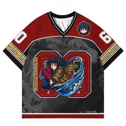 Demon Slayer Anime Series Number Jersey Oversize Daily Unisex Tops Tees Retro Korean Style Kpop Baseball Hockey Outfit T-shirt