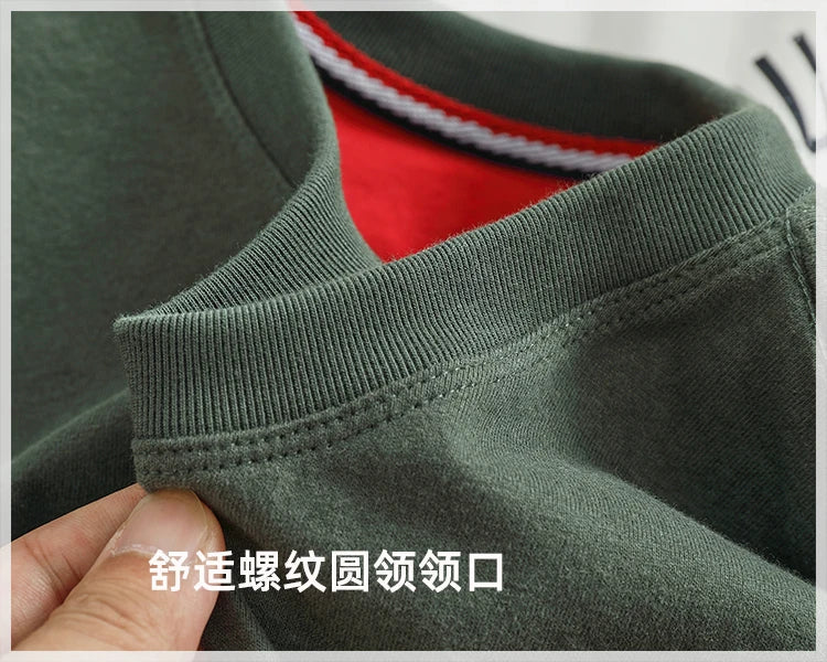 Autumn New American Retro Long-sleeved O-neck Letter Printed T-shirt Men's Fashion Simple 100% Cotton Washed Casual Sport Tops